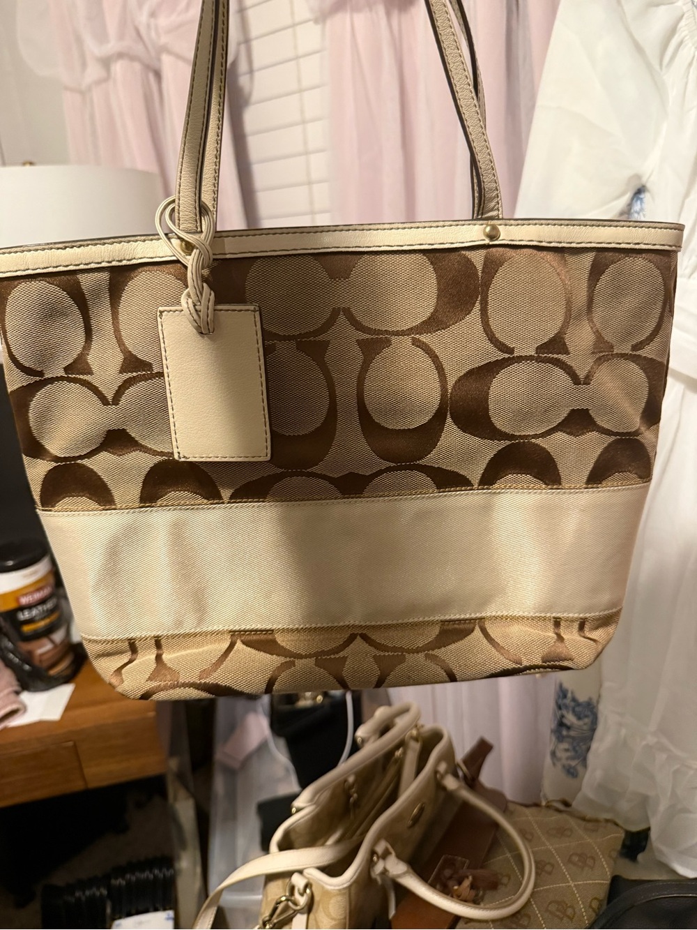 Coach Khaki and Cream Signature Canvas Tote